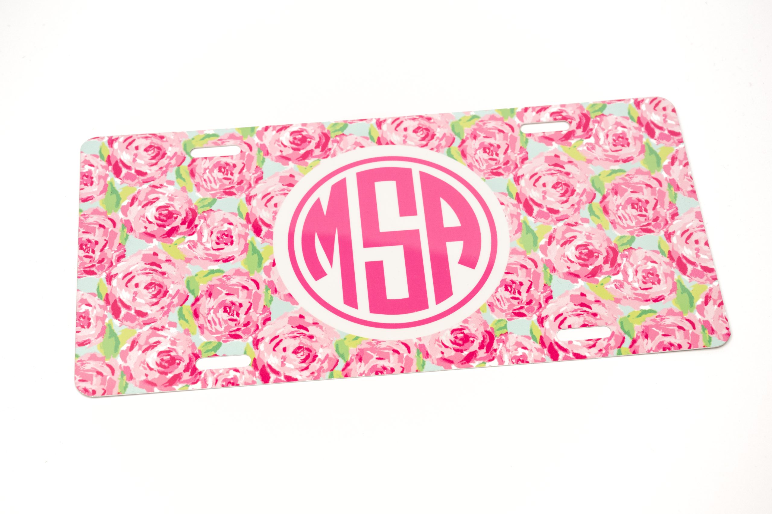 monogrammed floral license plate